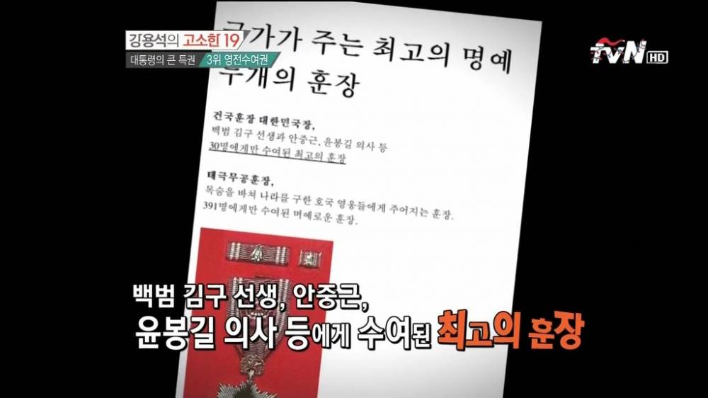 본인에게 훈장 수여