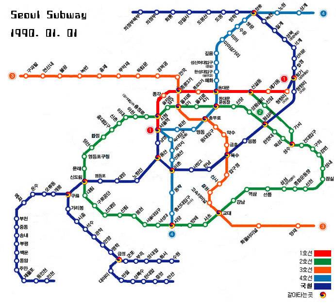 1990년 수도권 지하철 노선도