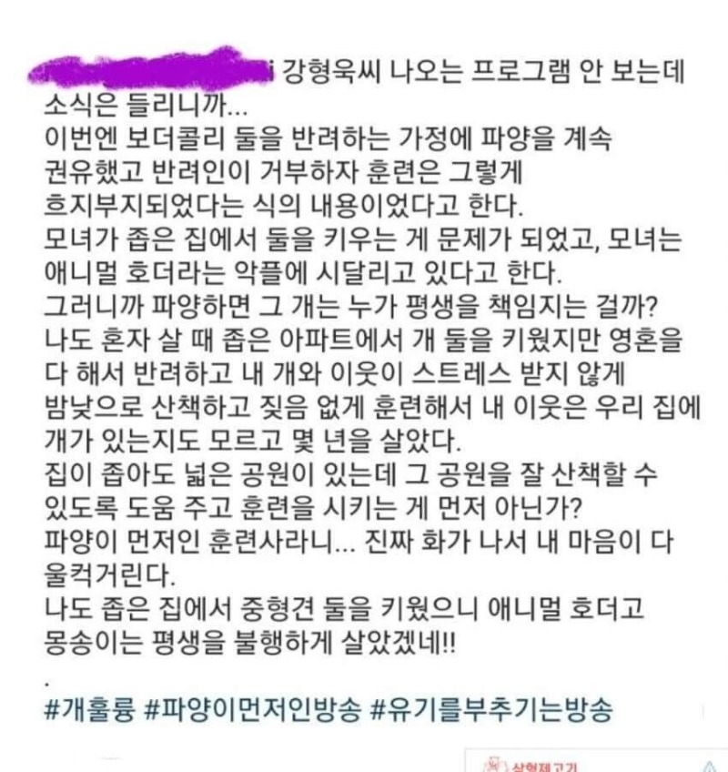 강형욱 인스타 테러