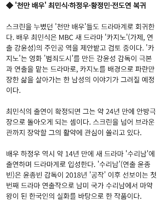 드라마 출연 검토 중인 영화배우들