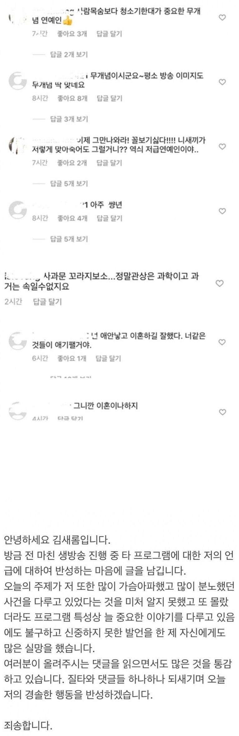 김새롬이 욕 먹은 이유