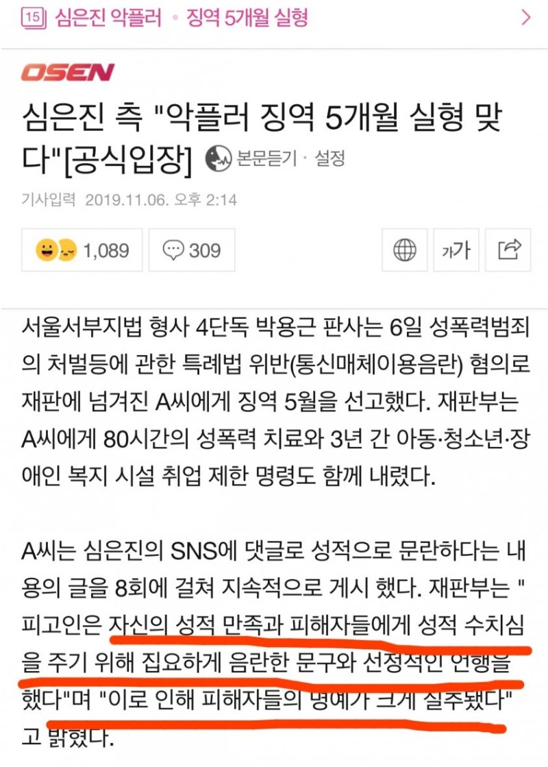 3년동안 심은진 괴롭힌 악플러