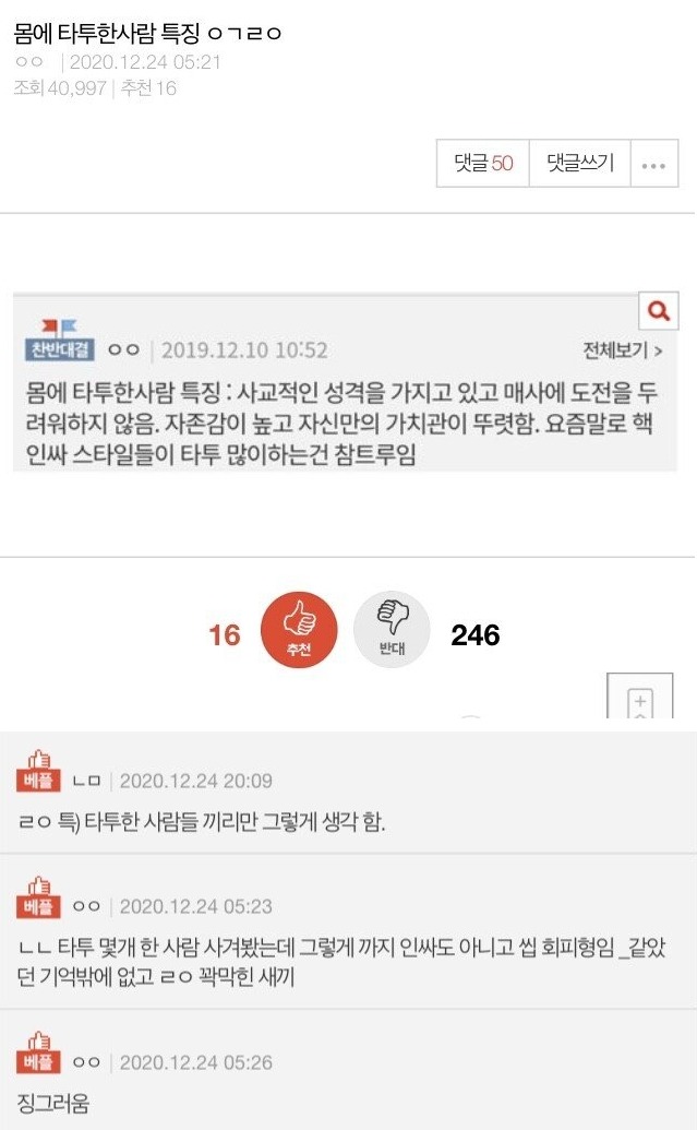 몸에 문신한 사람 특징