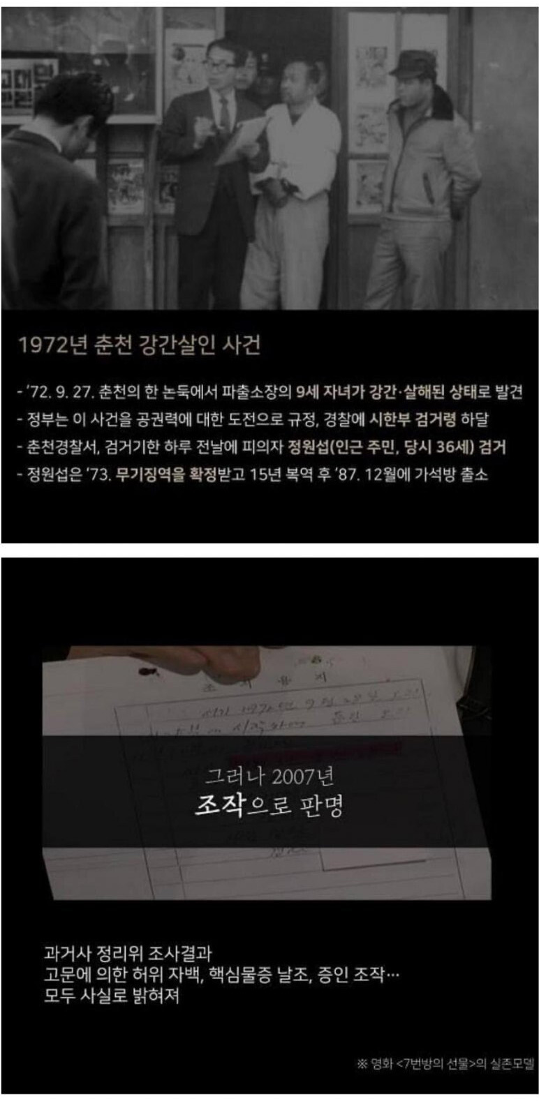7번방의 선물 실제 주인공 사망