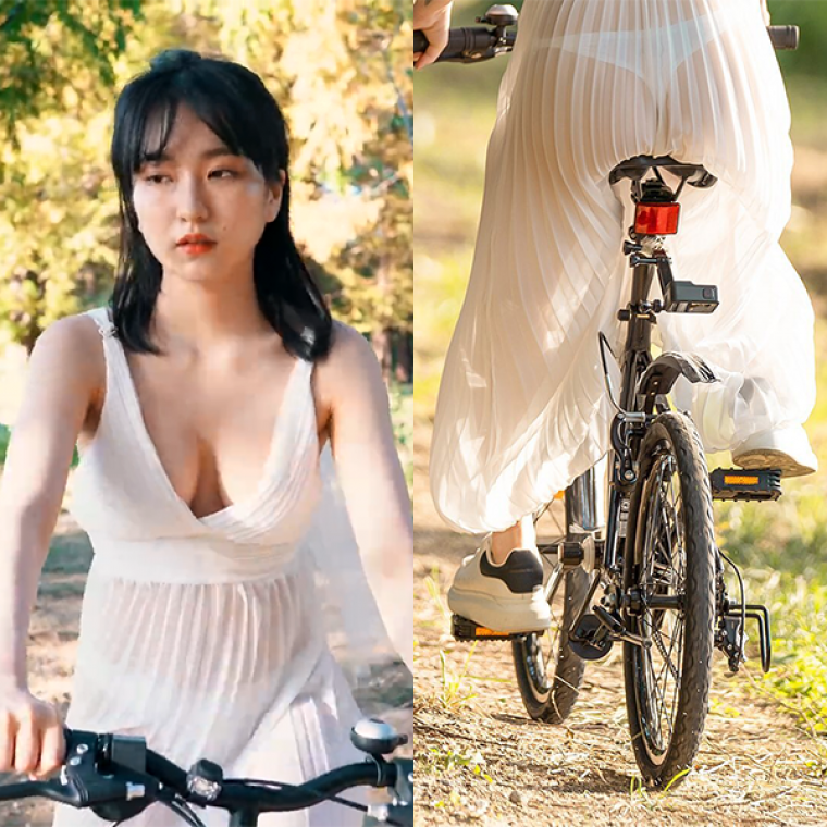 시스루 원피스 입고 자전거 타는 처자