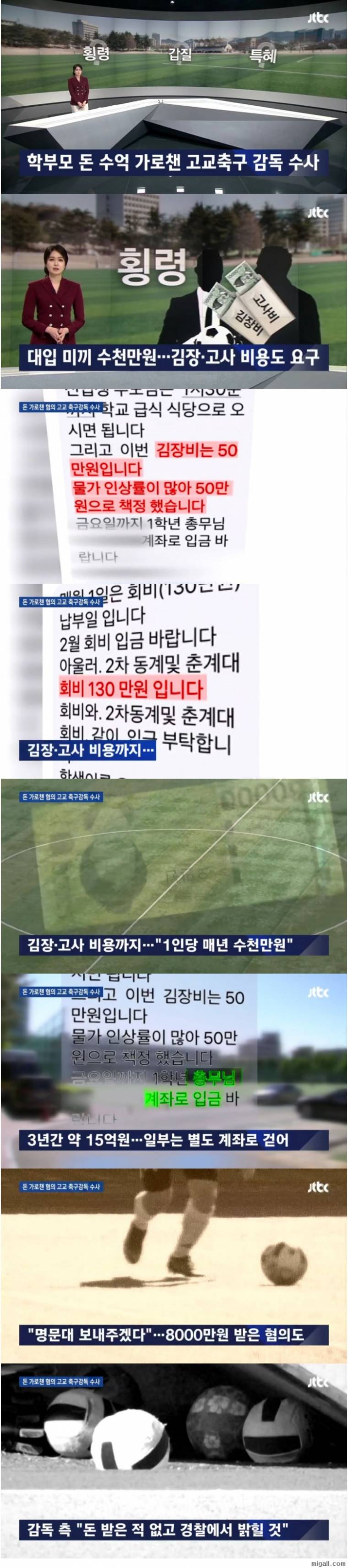 학부모들에게 수억원을 받은 국대 감독