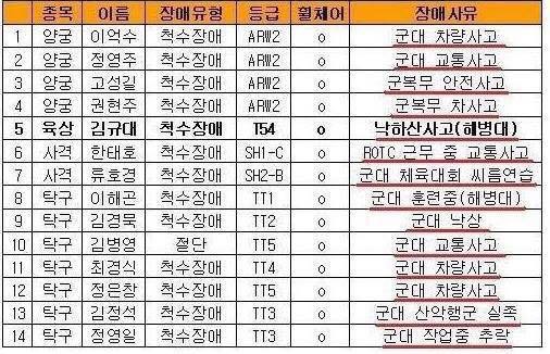 장애인 올림픽 장애사유