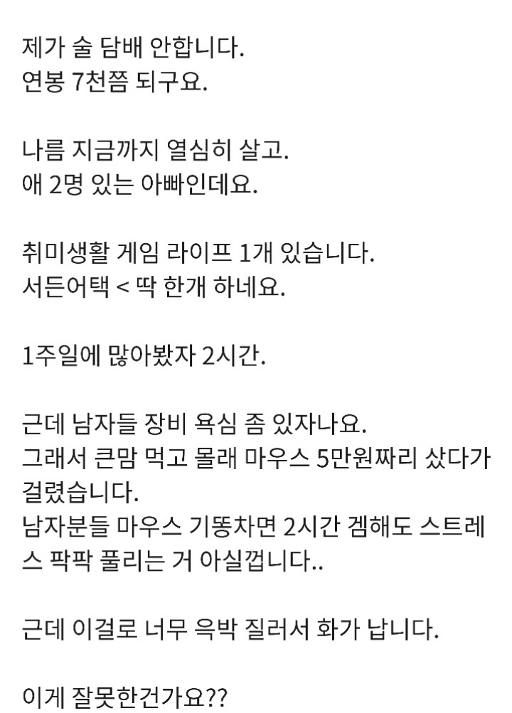 5만원짜리 마우스 몰래샀다고 혼난 남편